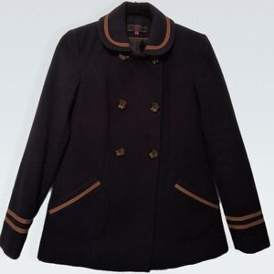 New Look Navy Blue Double-Breasted Coat with Brown Accents. Size S